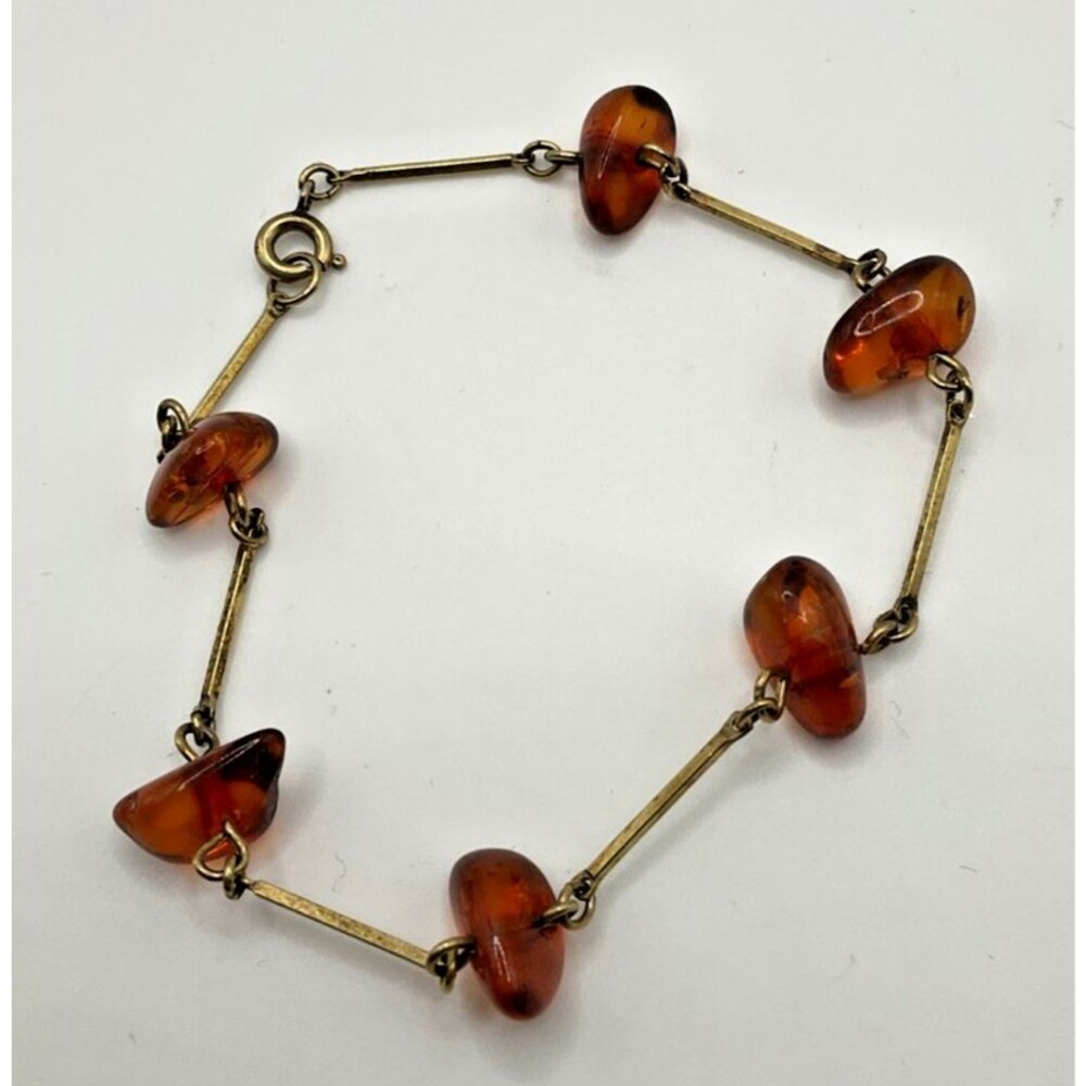 Goldtone Amber Bead Bracelet Marked